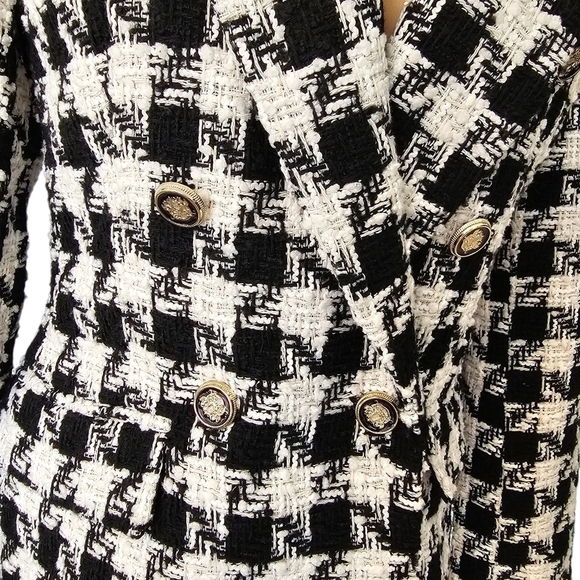 Zara Houndstooth Black and White Checkered Double Breasted Jacket Sz XS - Picture 4 of 11